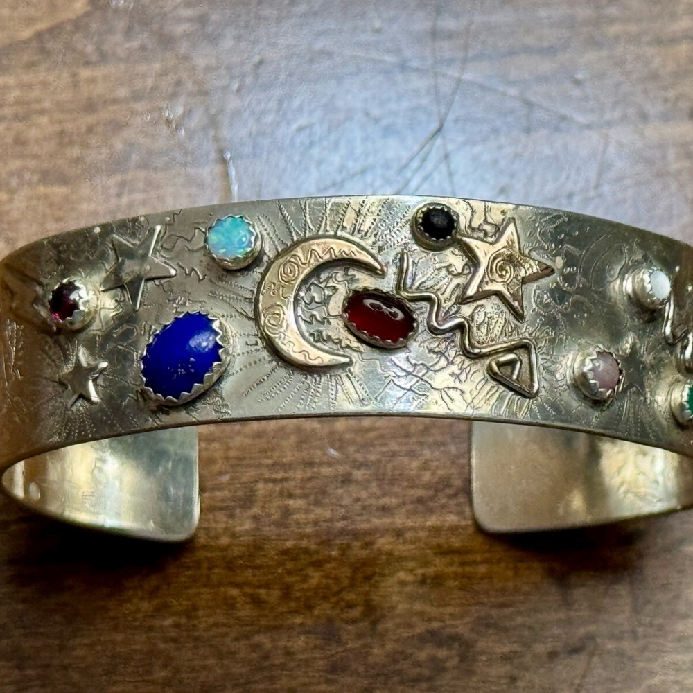 Ann Allen Celestial 24k Gold and Sterling Silver Multi Stone Cuff Bracelet